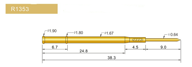 R1353-W探針套管、1.67mm測試針、總長38.3mm、彈簧針套管圖片、測試針套管圖片、頂針套管圖片、探針套管圖片