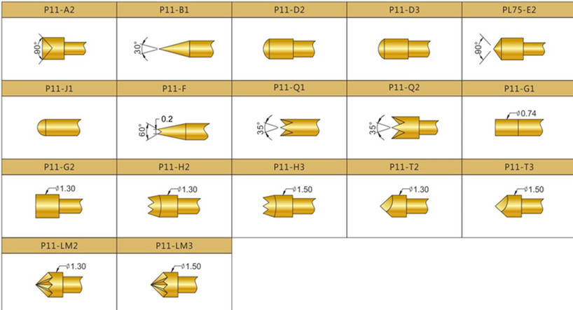 P11測(cè)試探針頭型，華榮華測(cè)試探針選型，測(cè)試探針規(guī)格型號(hào)