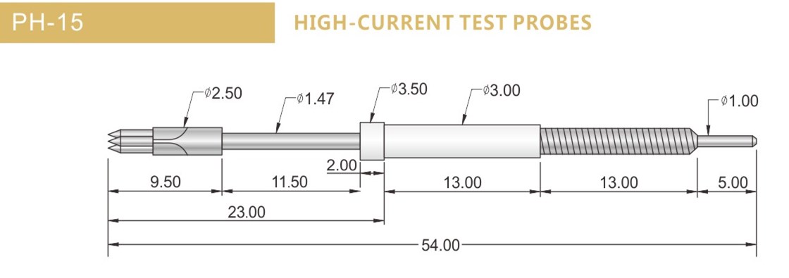 PH-15測(cè)試探針尺寸，華榮華探針選型規(guī)格
